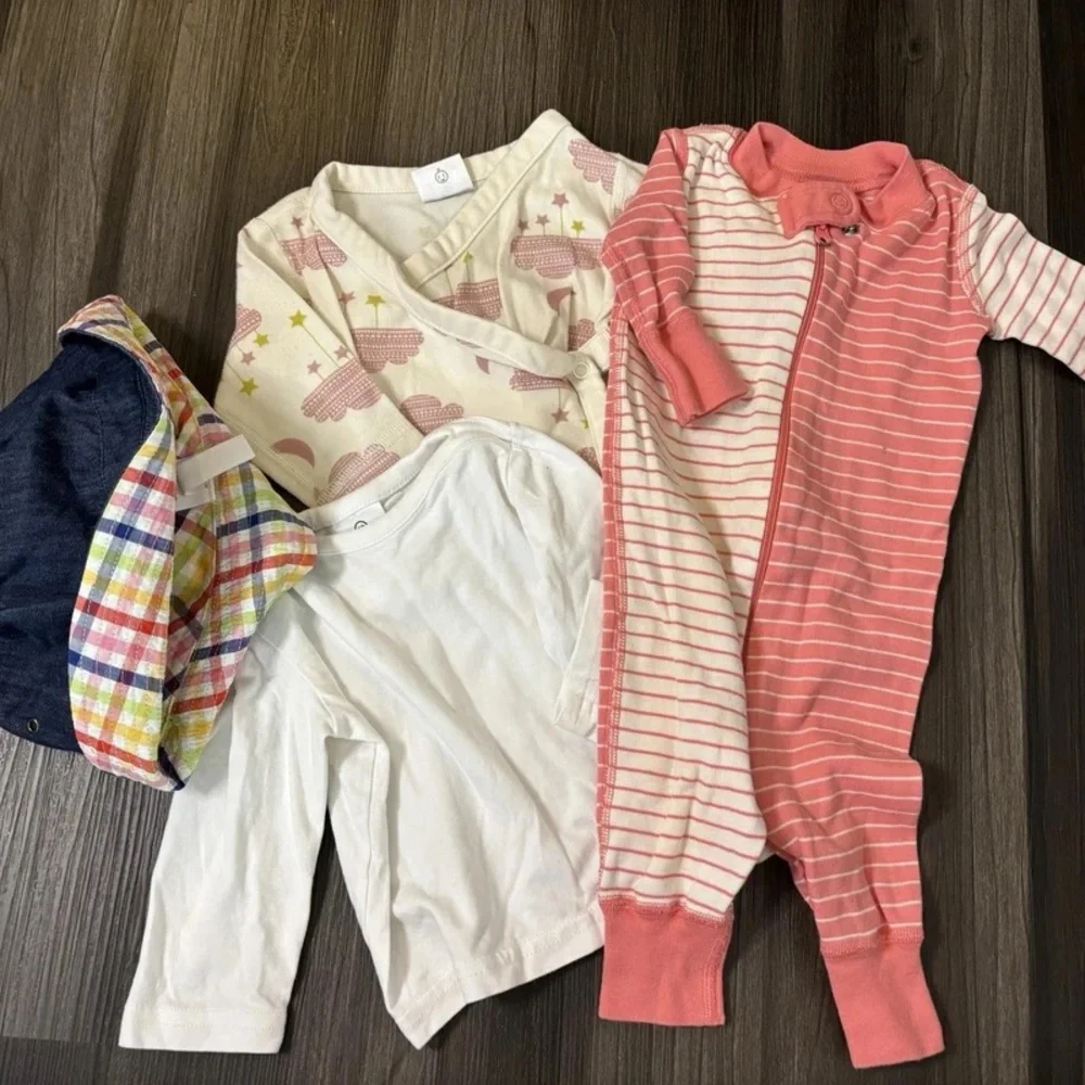 Hanna Andersson Coral Stripe and Multi Plaid Baby Set